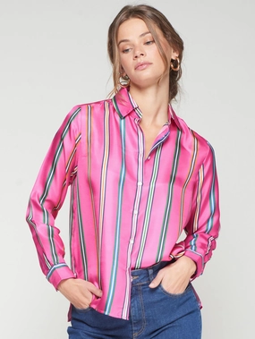 Wide Shoulder Cut SleevelessOption STRIPE BUTTON DOWN