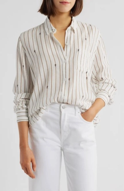 stain resistant coating Charli Button-Down Striped Seahorses