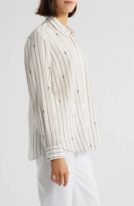 DualLayer Weave Soft Touch Feel Charli Button-Down Striped Seahorses