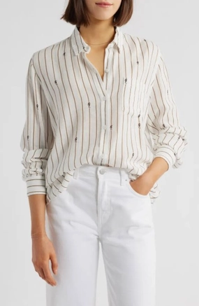 stain resistant coating Charli Button-Down Striped Seahorses