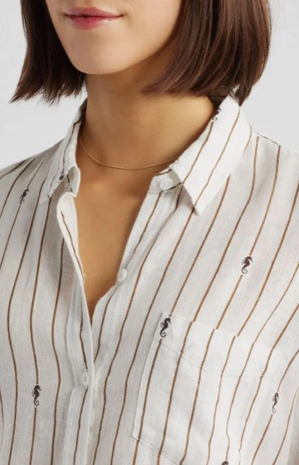 Unlined Design Charli Button-Down Striped Seahorses