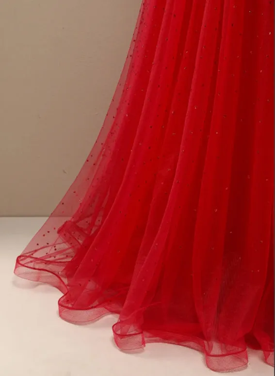 Red A-Line Princess Sweetheart Prom Dress with Beading