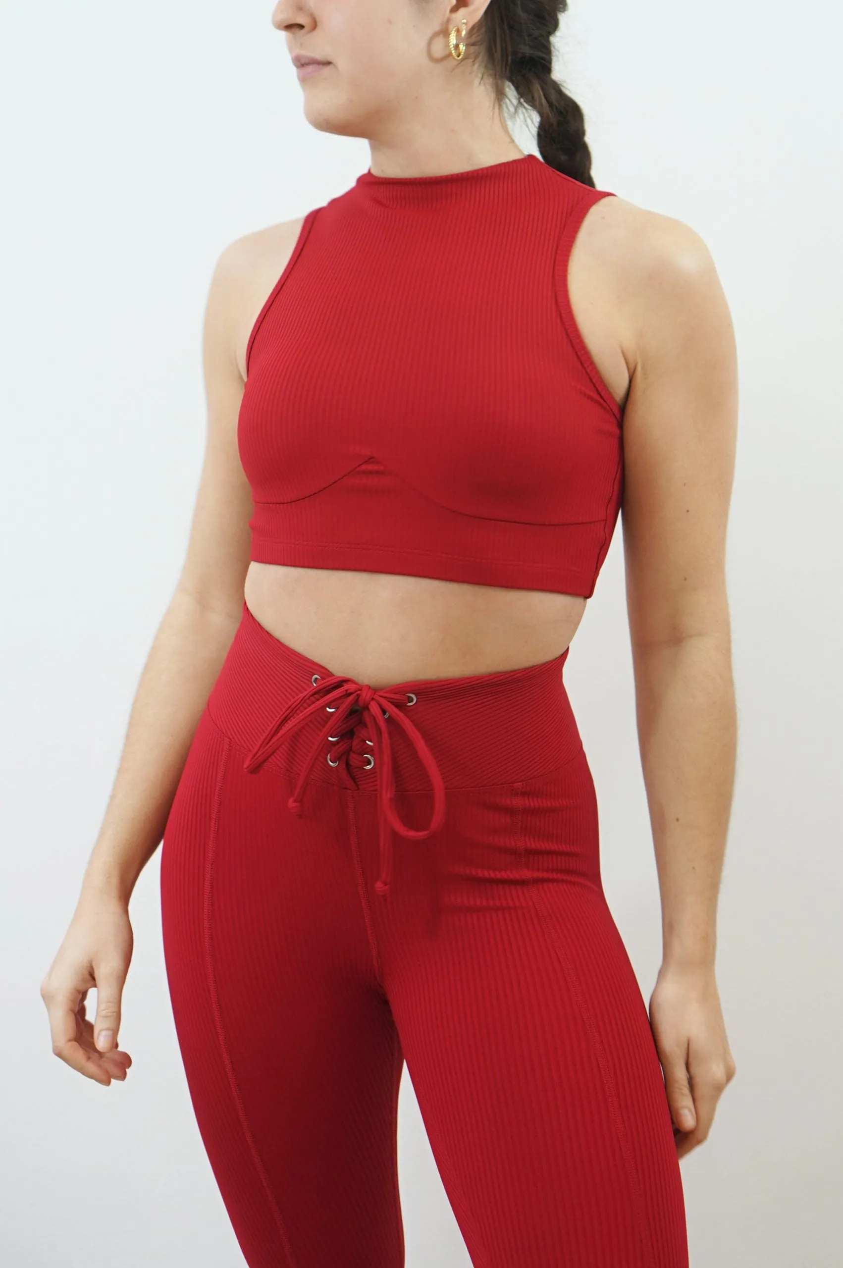 Red Ribbed Football Leggings