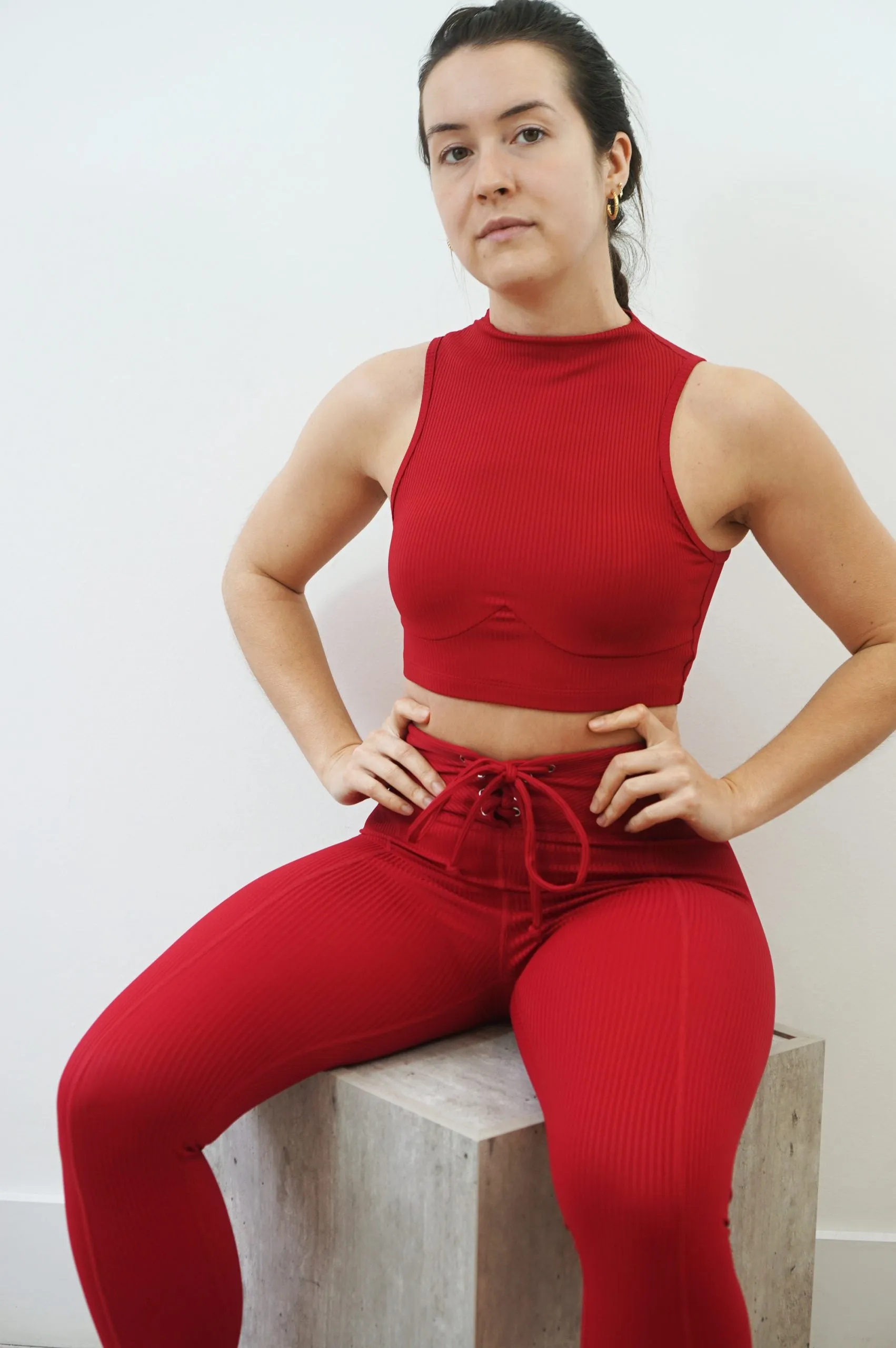 Red Ribbed Football Leggings