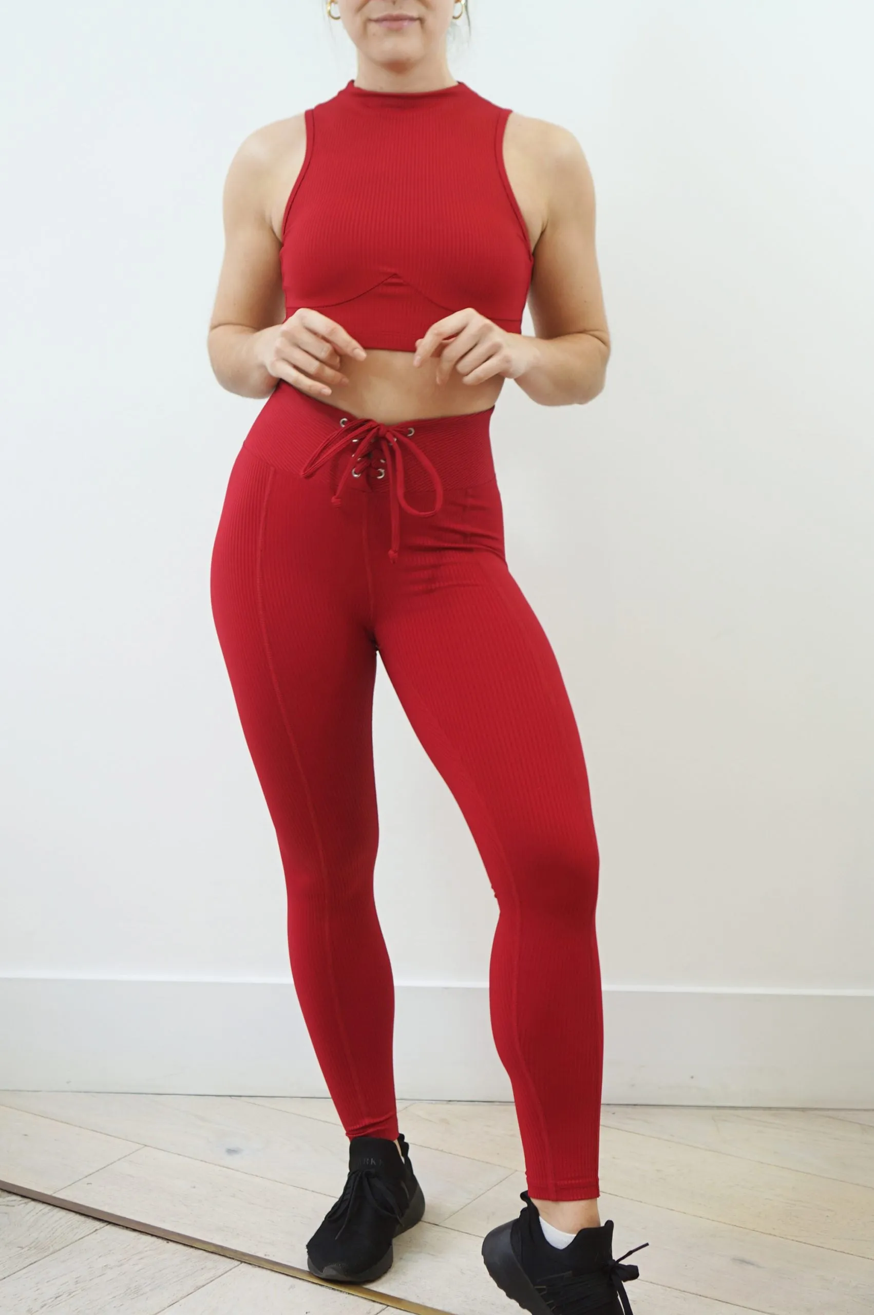 Red Ribbed Football Leggings