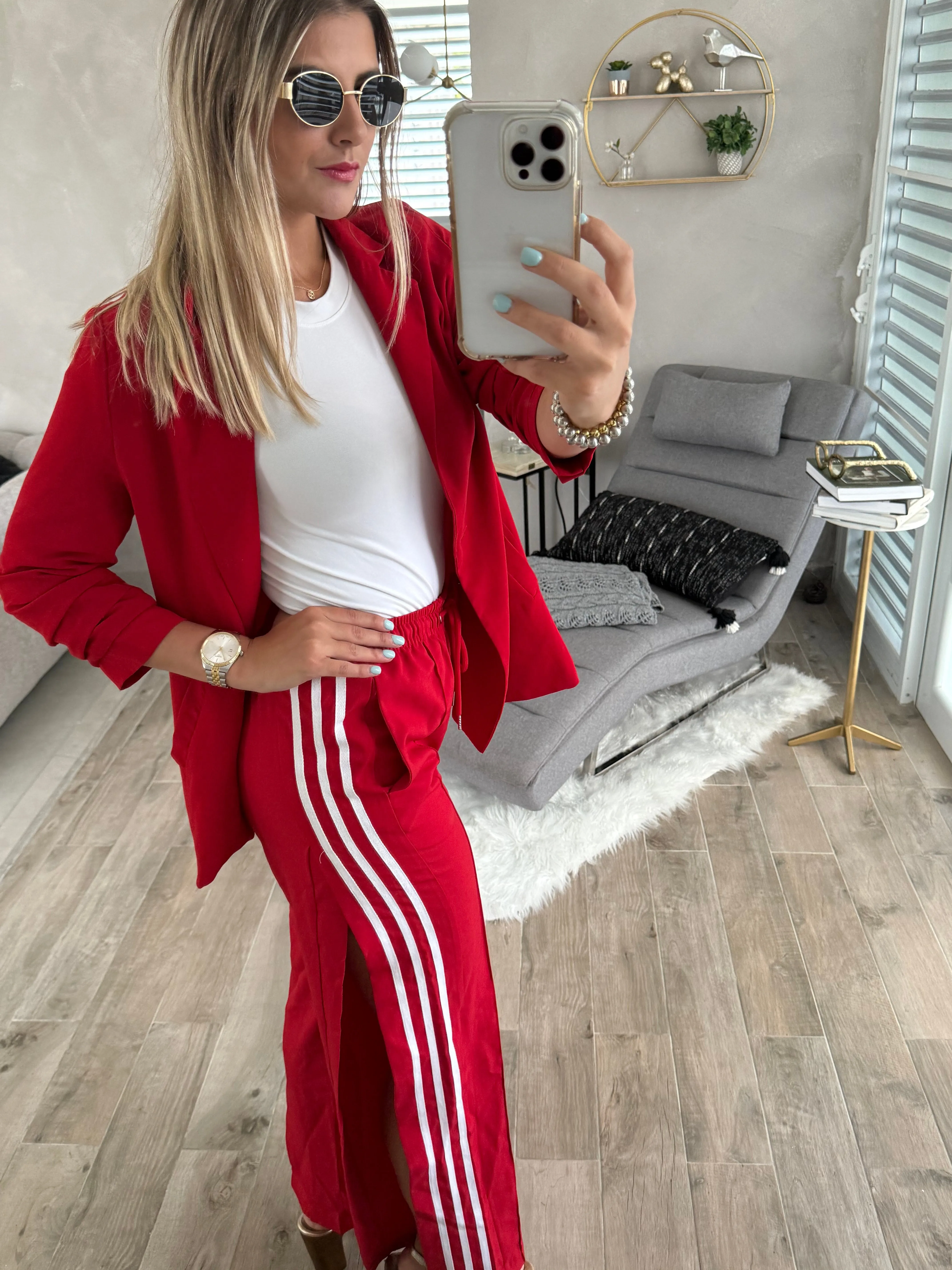 RED SIDE SLITS TRACK PANTS