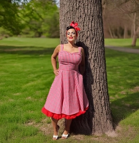 Red Gingham Dress Full Circle Skirt  XS-3XL bold appearance