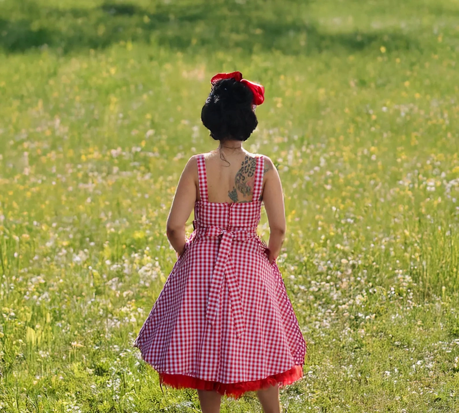 All Season Fashion Option Red Gingham Dress Full Circle Skirt  XS-3XL