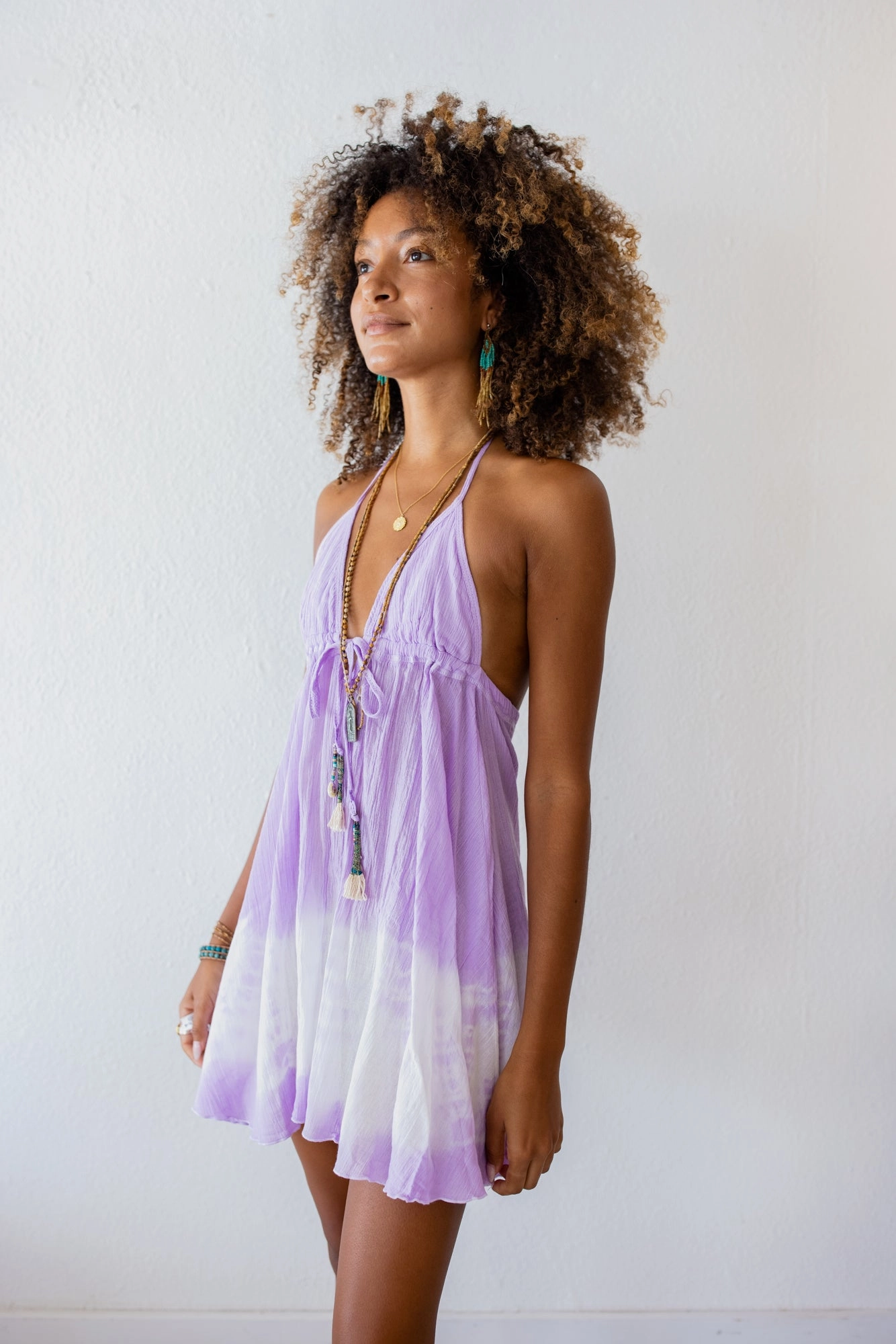 Relaxed Mini Dress In Lavender Trendy floral dress