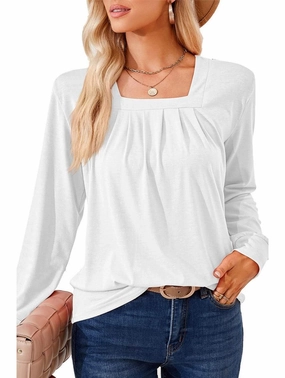 CrossBackDesign WOMEN SQUARE NECK FLUTTER LONG SLEEVE TOP