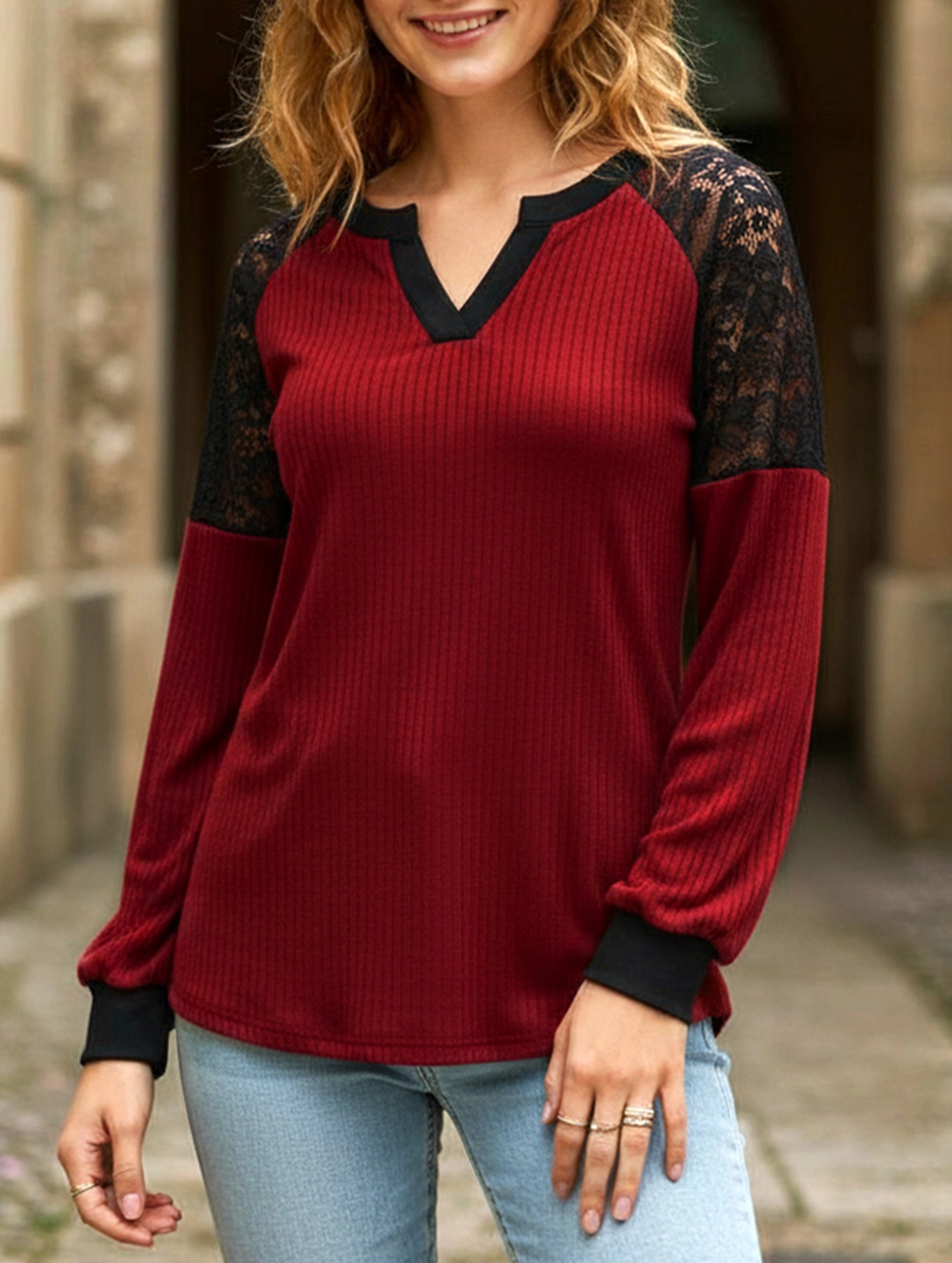 ButterSoftTexture Printed T-shirt Retro raglan crew neck sweatshirt