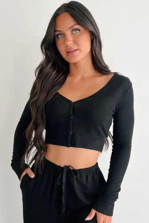 All Your Love Button Detail Long Sleeve Top (Black) Asymmetrical hem