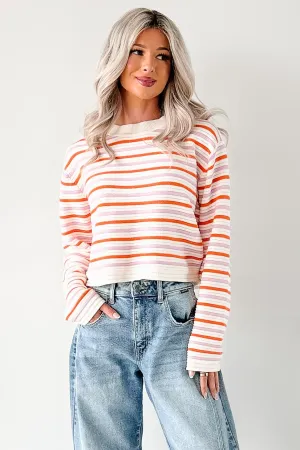 Sunset Feelings Stripe Knit Sweater (Cream/Pink/Orange) Stylish Look Ventilated Back Panels