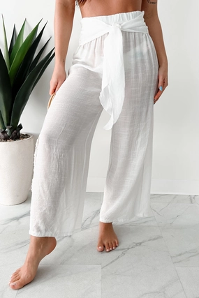 In Full Swing Wide Leg Linen Pants (White) Structured Hemline Breathable Motion