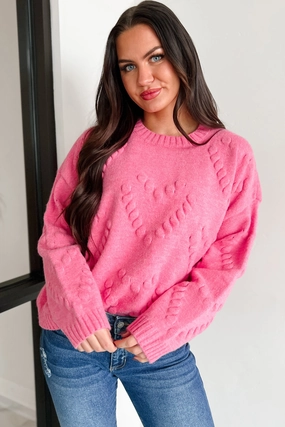 WrinkleFree Finish Heart Belongs To You Bubble Heart Sweater (Bubble Gum Pink)
