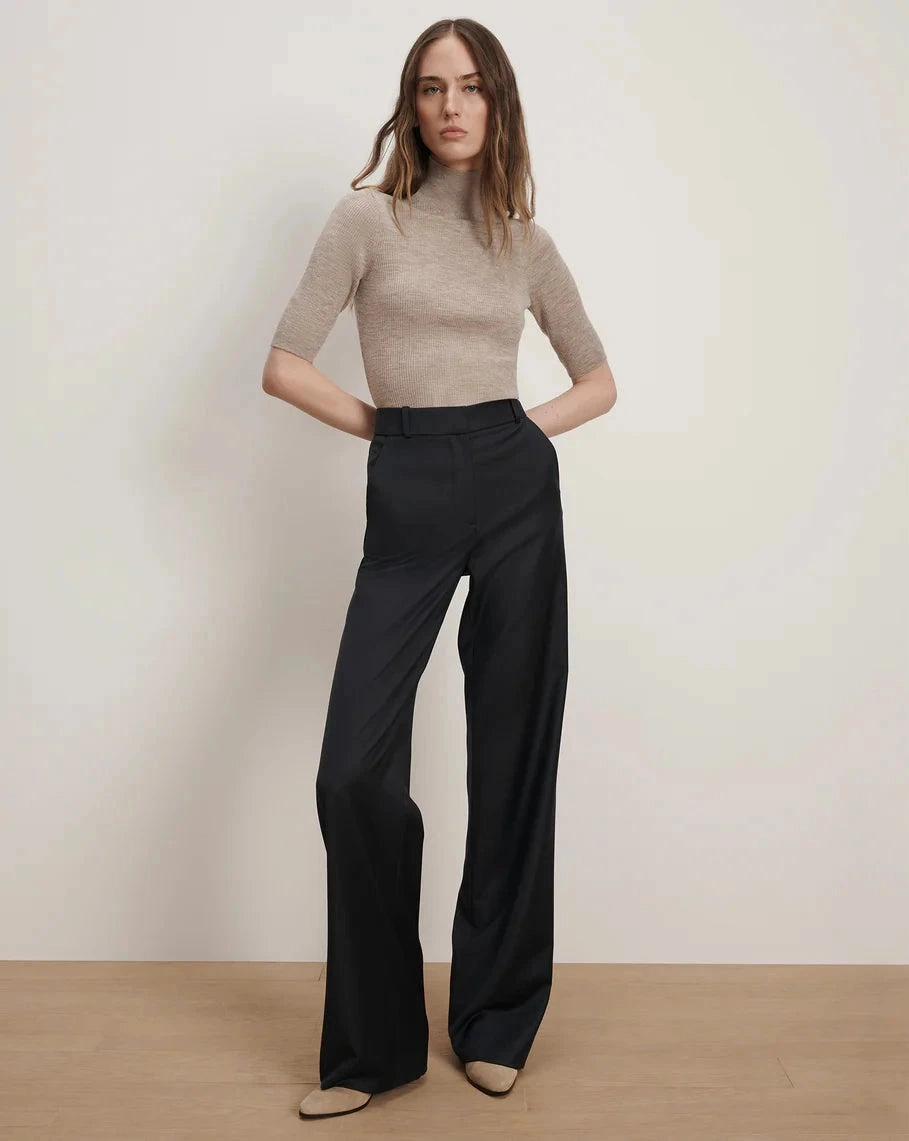 Tight Waist Casual Design Eaton Wide-Leg Pant Navy