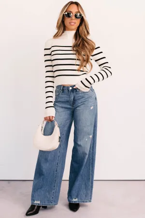Blissful Rest Striped Mock Neck Sweater Top (Cream/Black) QuickDry Performance QuickDryConstruction
