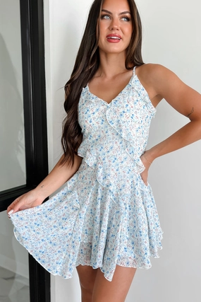 Fairytale Endings Ruffled Mini Dress (Ivory Multi) Shade Glow