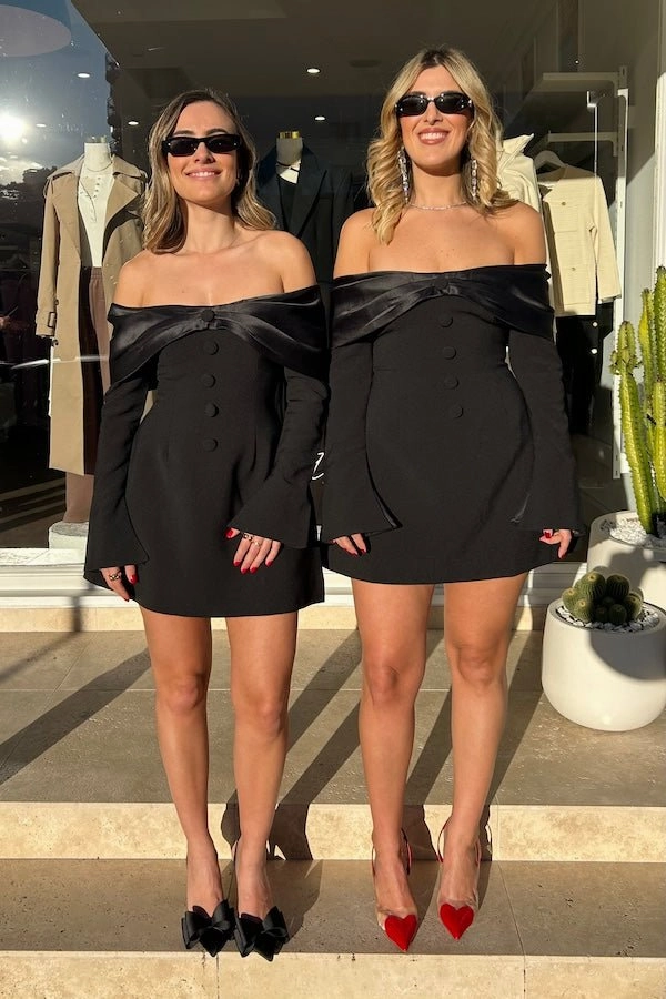 The Ultimate Muse Bow Mini Dress Black Minimal Detail