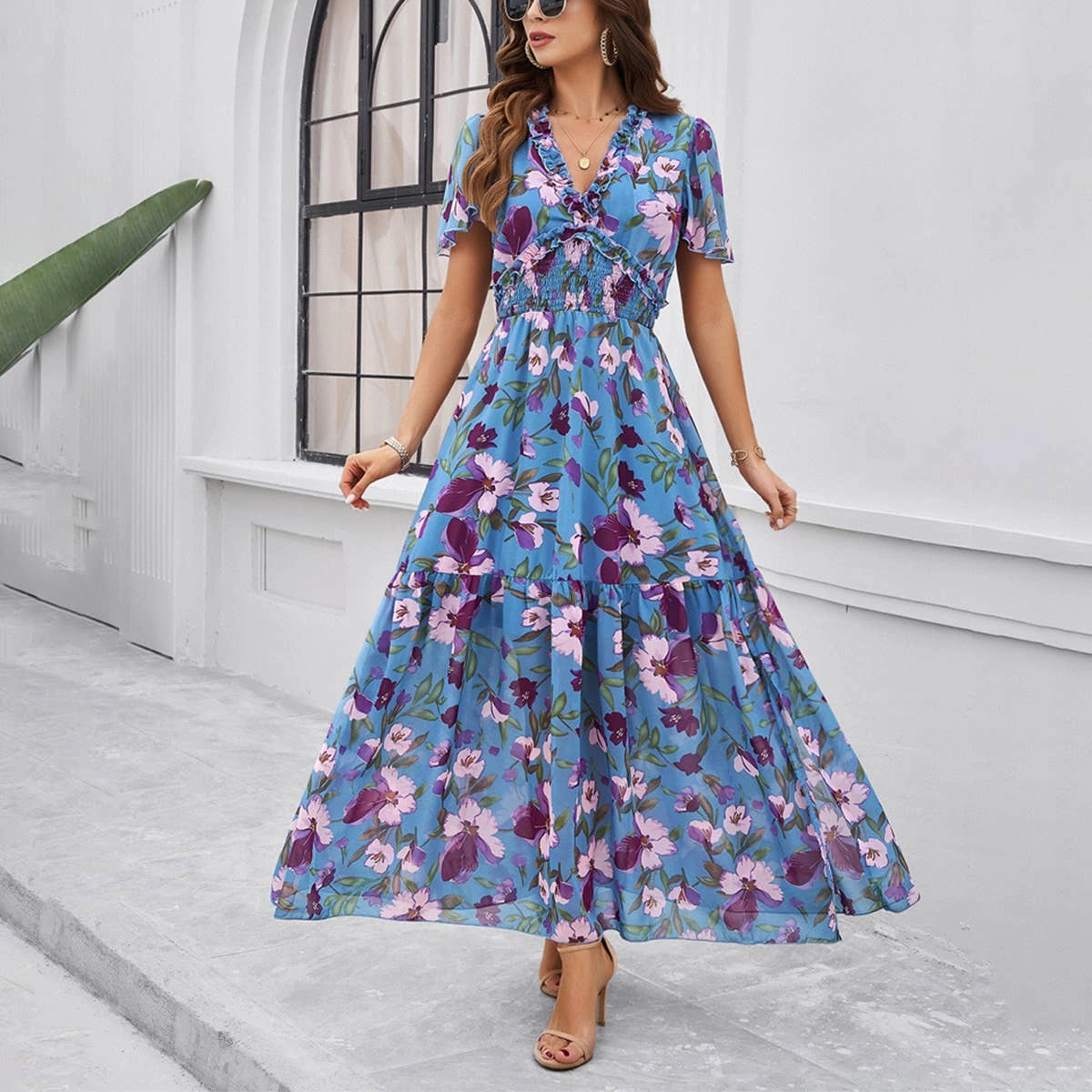 Resort-Wear CASUAL PRINT DRESS WITH WAIST_CWDMD1914