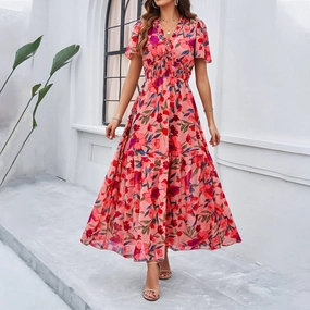 CASUAL PRINT DRESS WITH WAIST_CWDMD1914 slim fit Sleek Motion