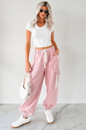 AntiPillingFabric Clean Finish Sweet Melody Crochet Denim POL Joggers (Powder Pink)