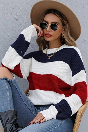 QuickRelease Closure LONG SLEEVE BIG STRIPE ROUND NECK SWEATER