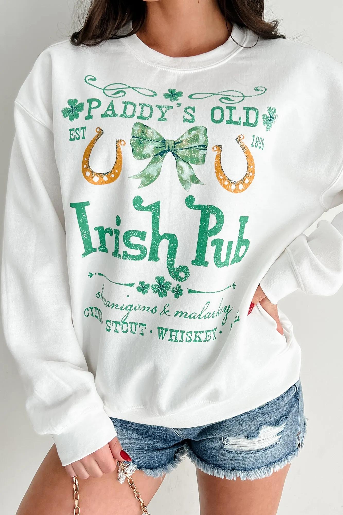 BreathableMeshPanel Quick Dry Feature Paddy's Irish Pub Graphic Sweatshirt (White)