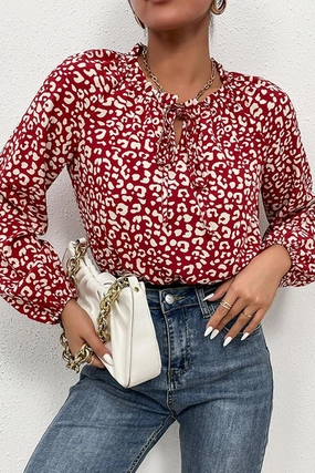 RawEdgedDesign TIED NECK PRINTED CASUAL TOP