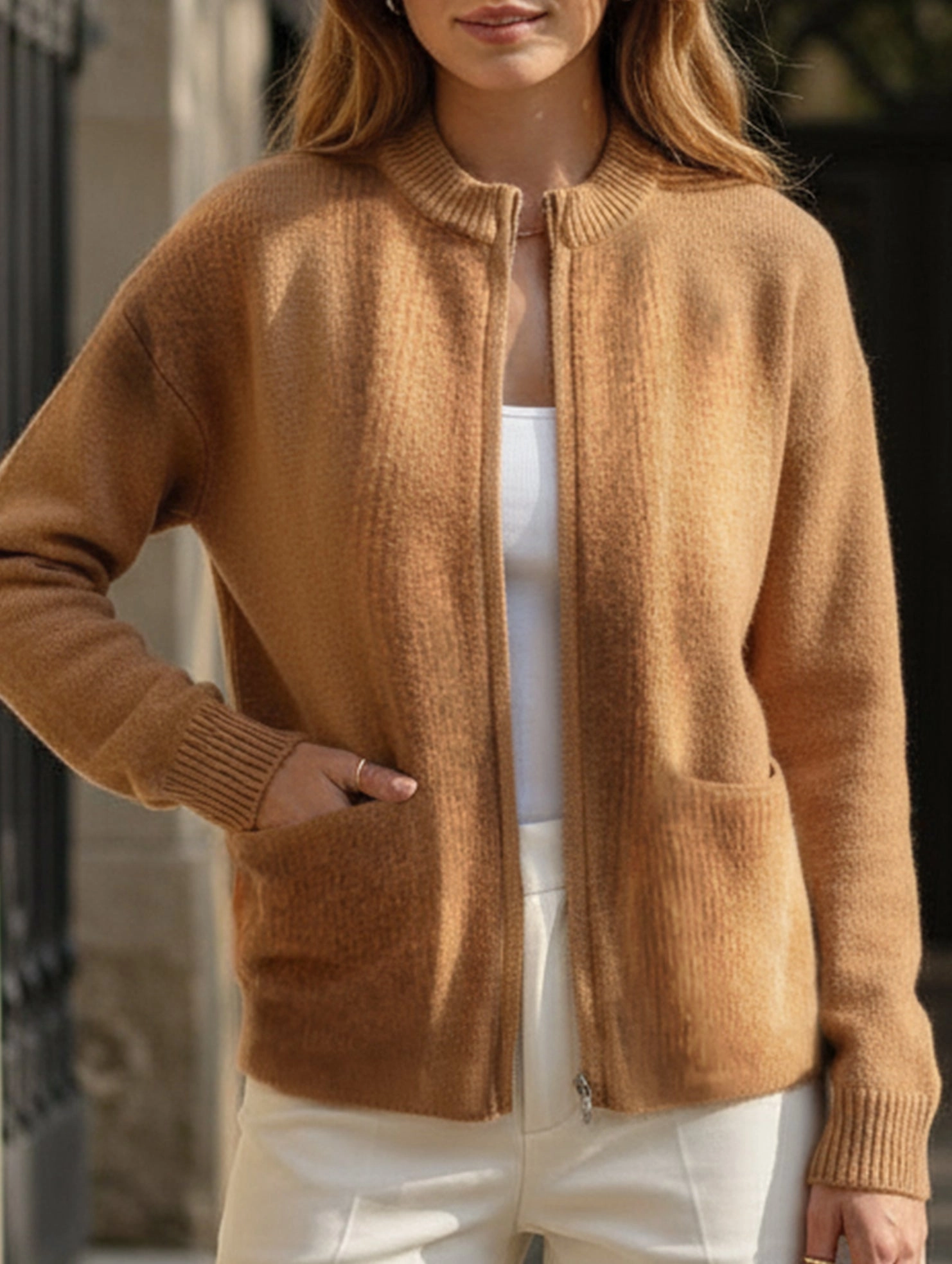 Multi Pocket Functional Design RubberizedGrip Women's casual cardigan jacket