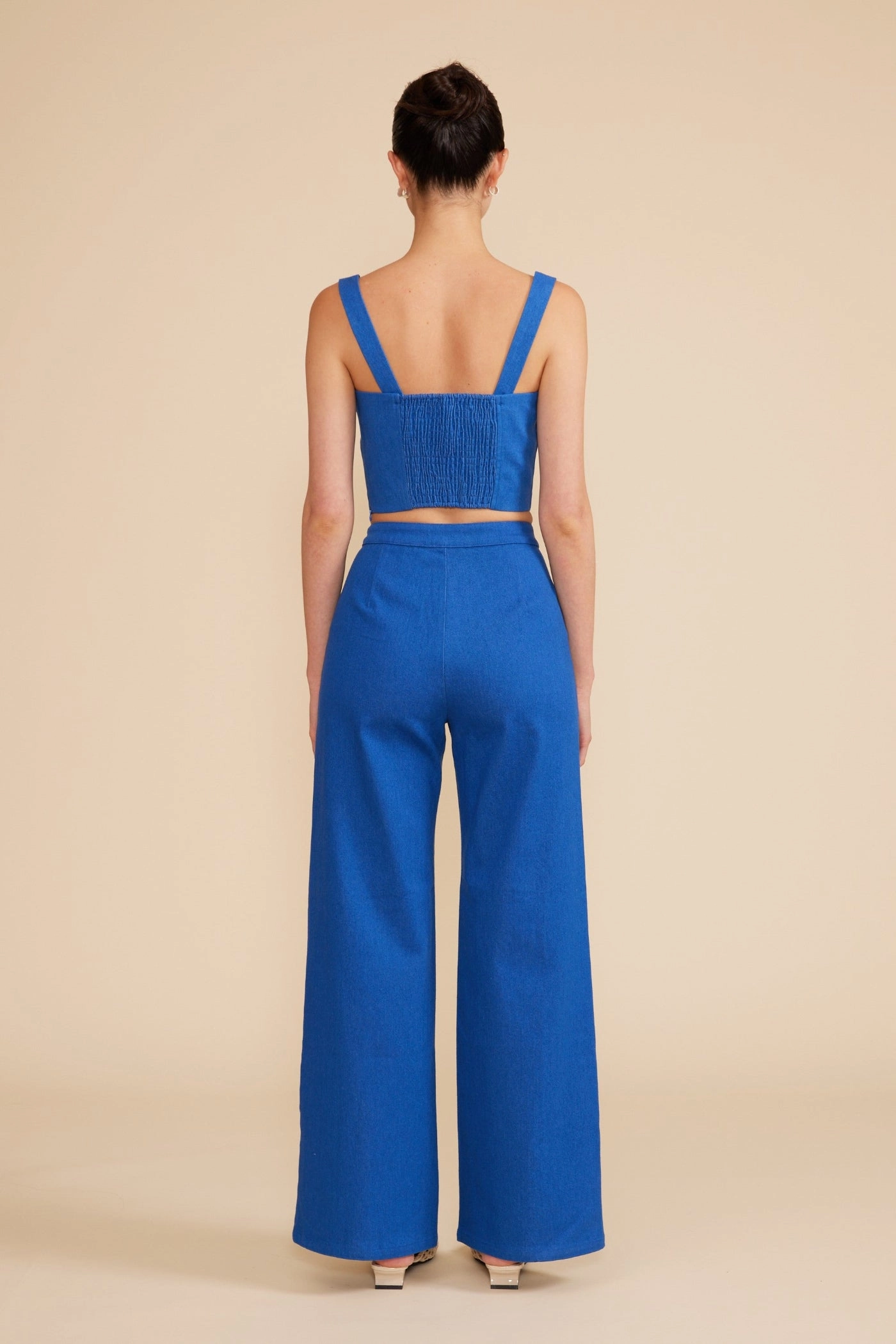 Packable design Soft Stretch RENNA WIDE LEG BLUE PANTS