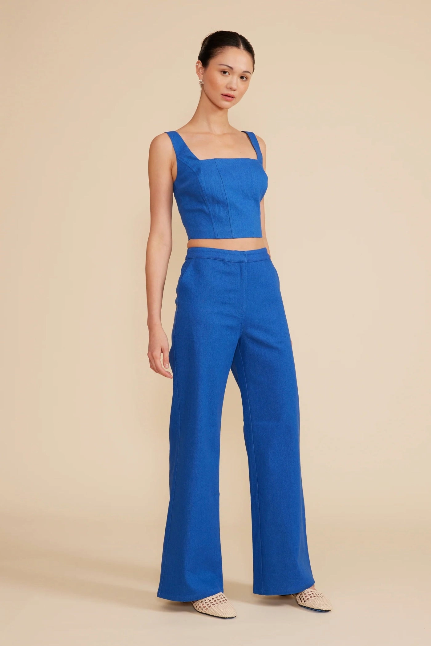 RENNA WIDE LEG BLUE PANTS Active Comfort Wear Comfy Ease