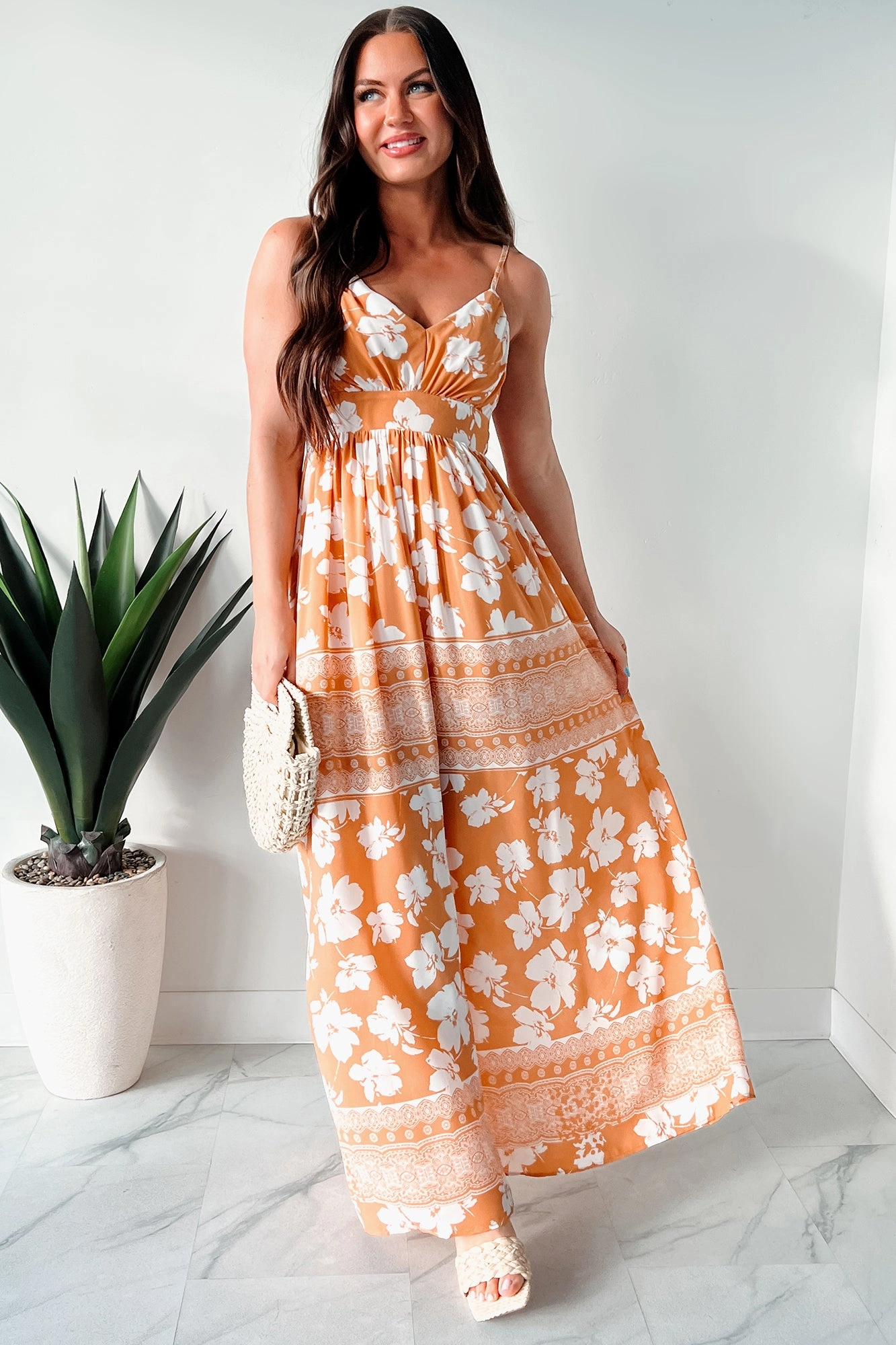 Sleeve Light Honolulu Happy Hour Floral Maxi Dress (Apricot)