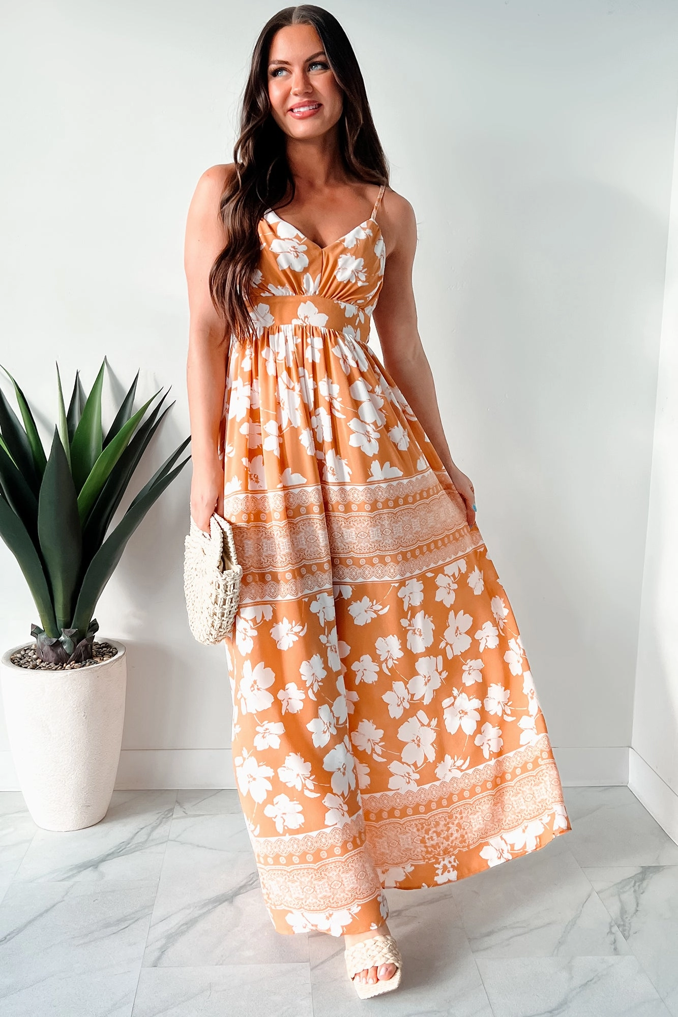animal-print Honolulu Happy Hour Floral Maxi Dress (Apricot)