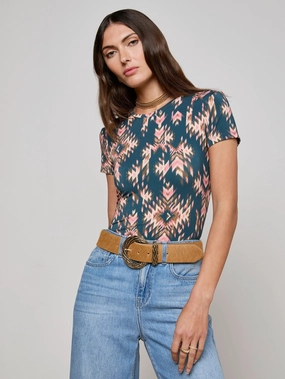Ressi Fitted Tee Charcoal Multi Ganado Print Seamless construction Tencel Lyocell Fiber