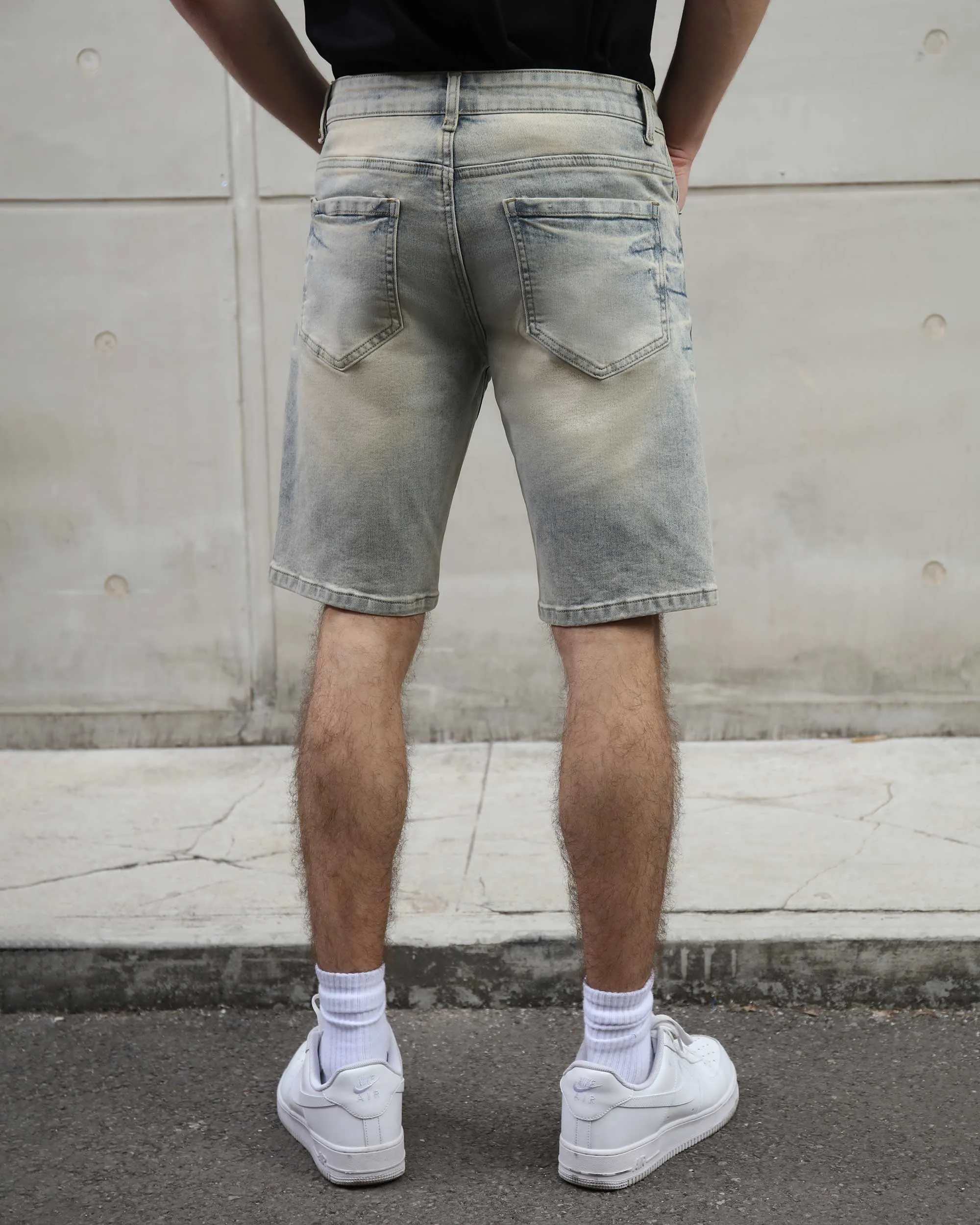 Retro Distressed Blue Denim Shorts with Street Graffiti-Mexico Local Delivery
