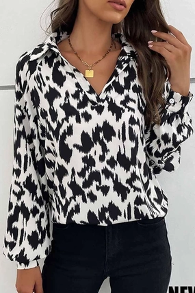 RETRO LAPEL LONG SLEEVED PRINTED SHIRT DoubleStitched BoxySilhouette