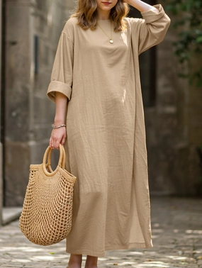 Retro long-sleeved round neck loose dress Urban Favorite Cozy Silhouette