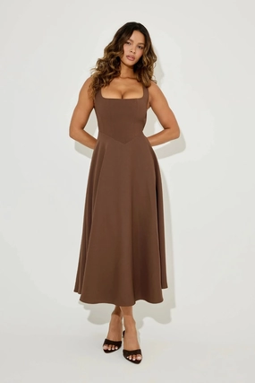 The Ultimate Muse High Waist Square Neck Midi Dress Chocolate Casual Days