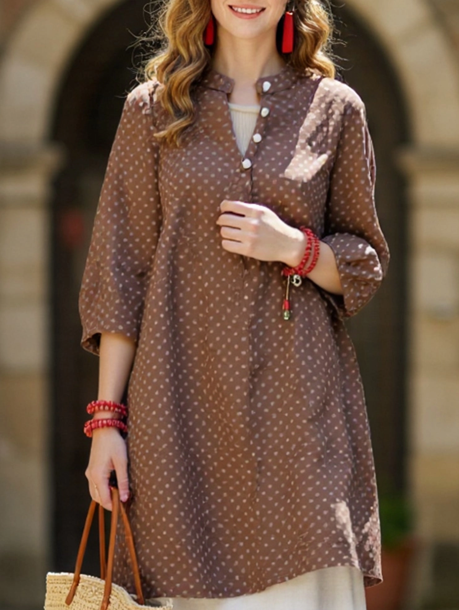 Retro Polka Dot Casual Loose Midi Shirt AthleticInspired