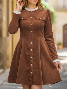 Retro ruffled long-sleeved dress Timeless Touch