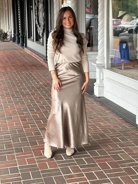 Simple Comfort Gold Satin Semi Flare Long Skirt