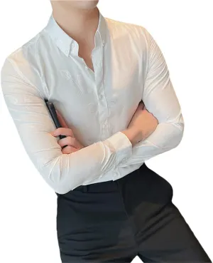 Rfmfkkg Men Jacquard Long Sleeve Dress Shirts for Clothing Slim Fit Business Casual Formal Wear