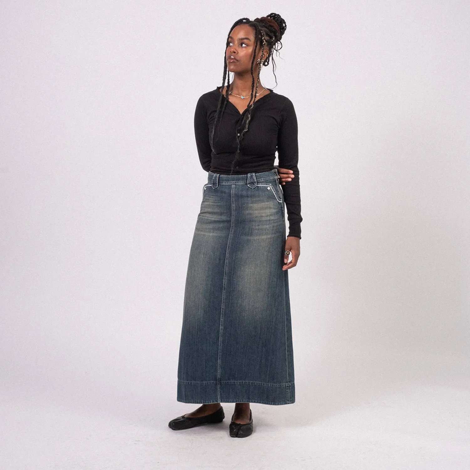[RHODOLIRION] PS1014 COWBOY SKIRT _ INDIGO