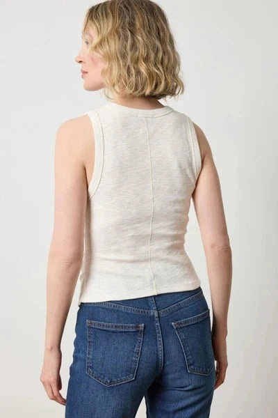 Rib Slub Side Pleat Tank Talc DoubleStitched Construction FasteningHood