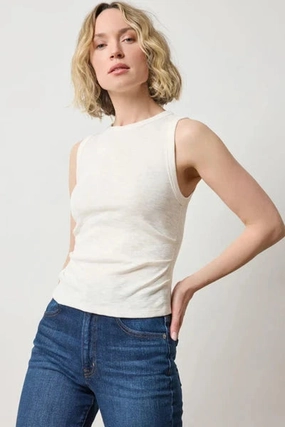 FlexibleWaistband Durable Blend Rib Slub Side Pleat Tank Talc