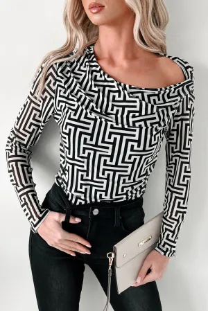 Leave You Puzzled Geometric Mesh Bodysuit (Black/White) Cozy Sweater