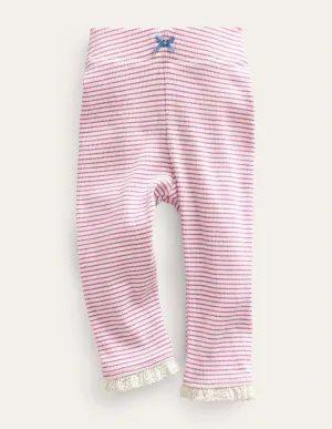 Ribbed Lace Leggings-Ivory/Pink