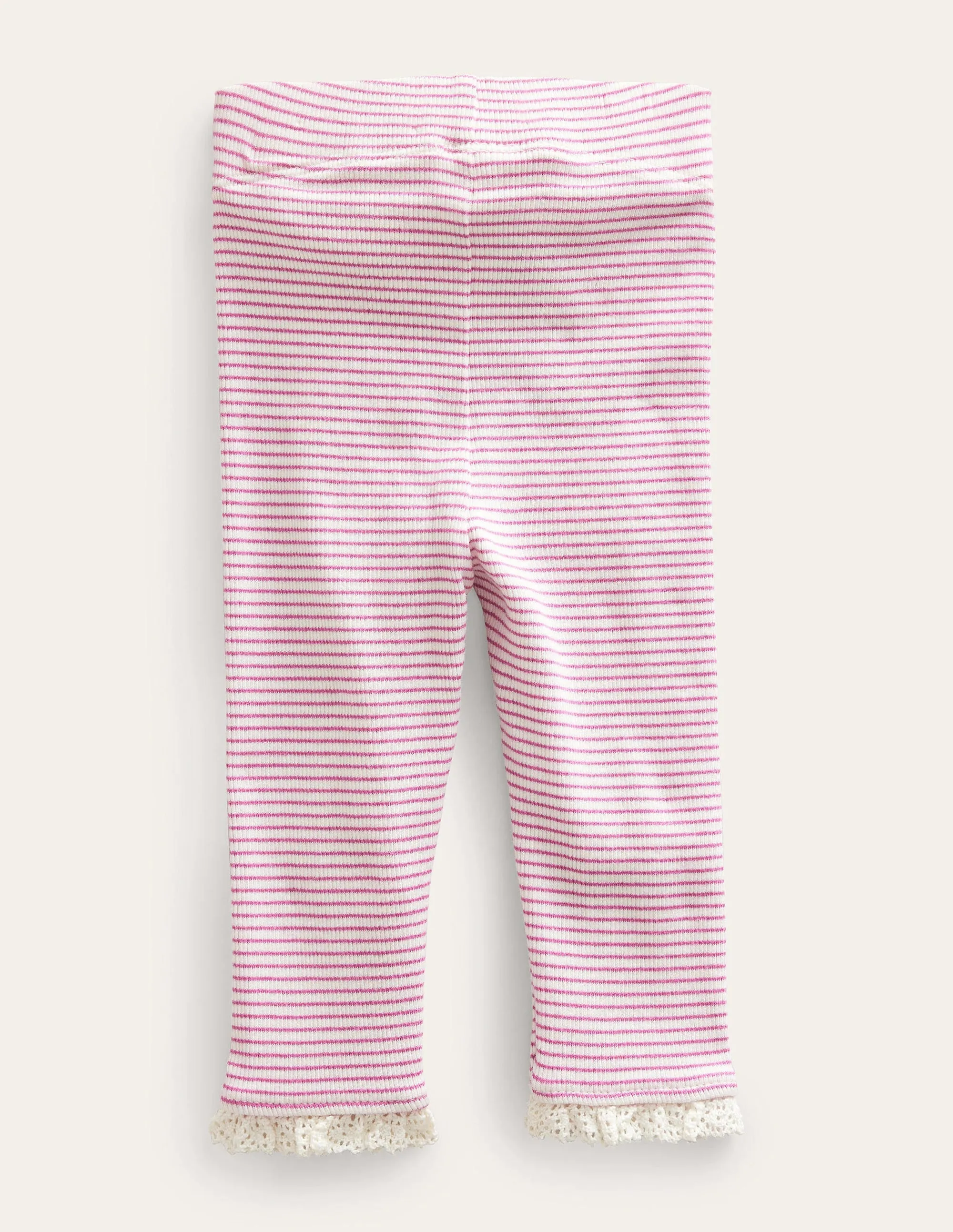 Ribbed Lace Leggings-Ivory/Pink