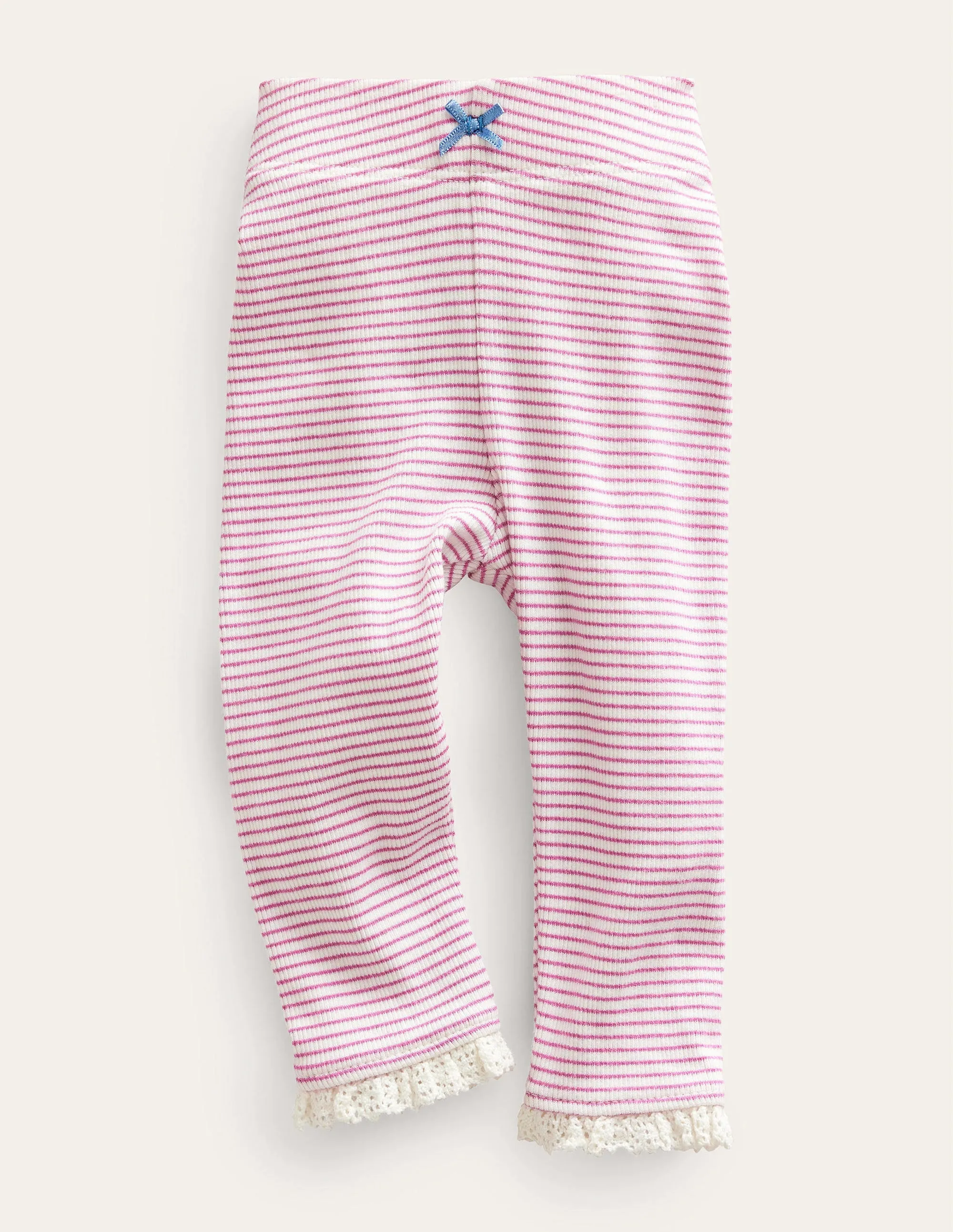 Ribbed Lace Leggings-Ivory/Pink